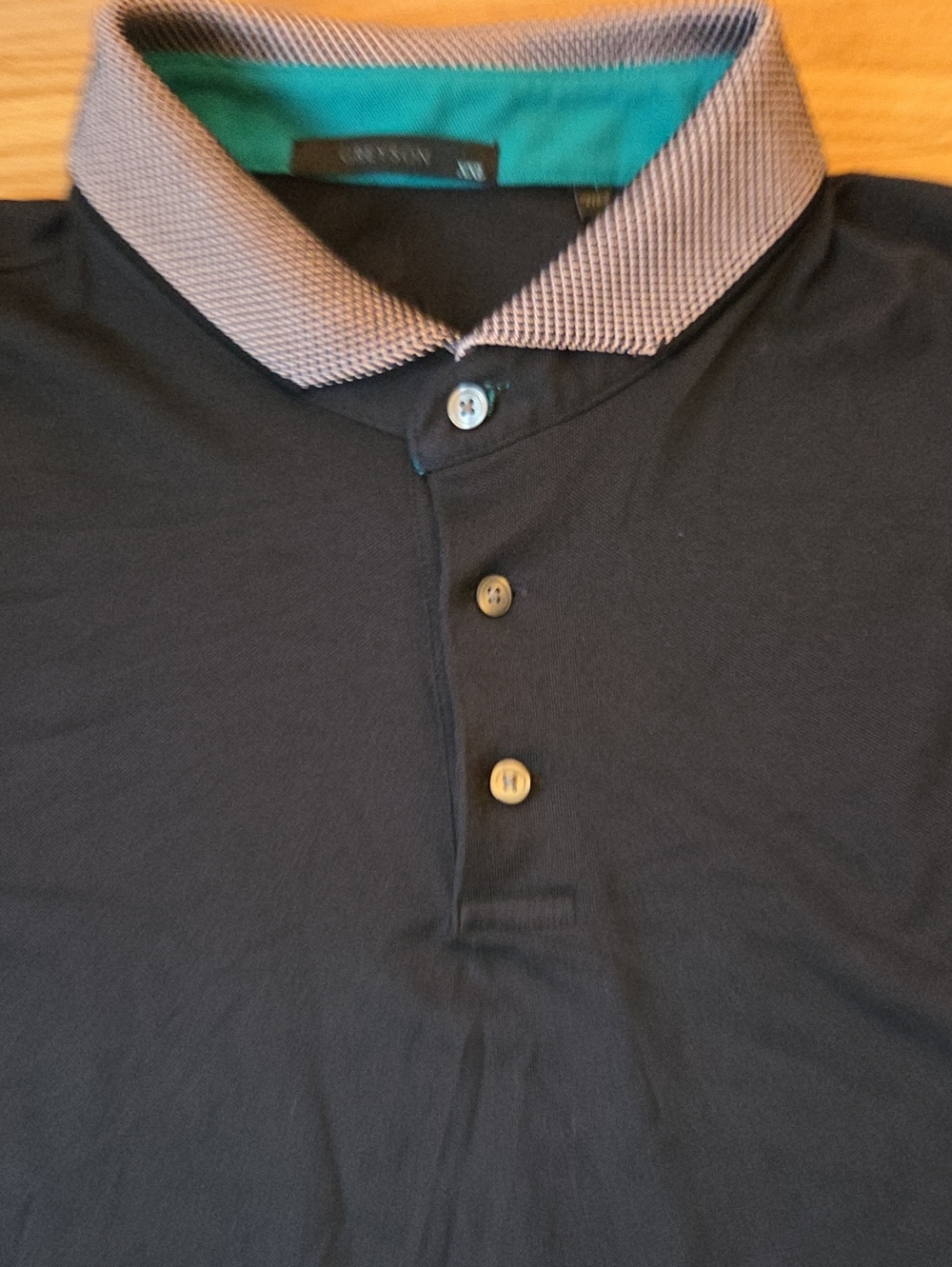 Greyson Performance Golf Polo Shirt Black Teal Geometric Collar XXL